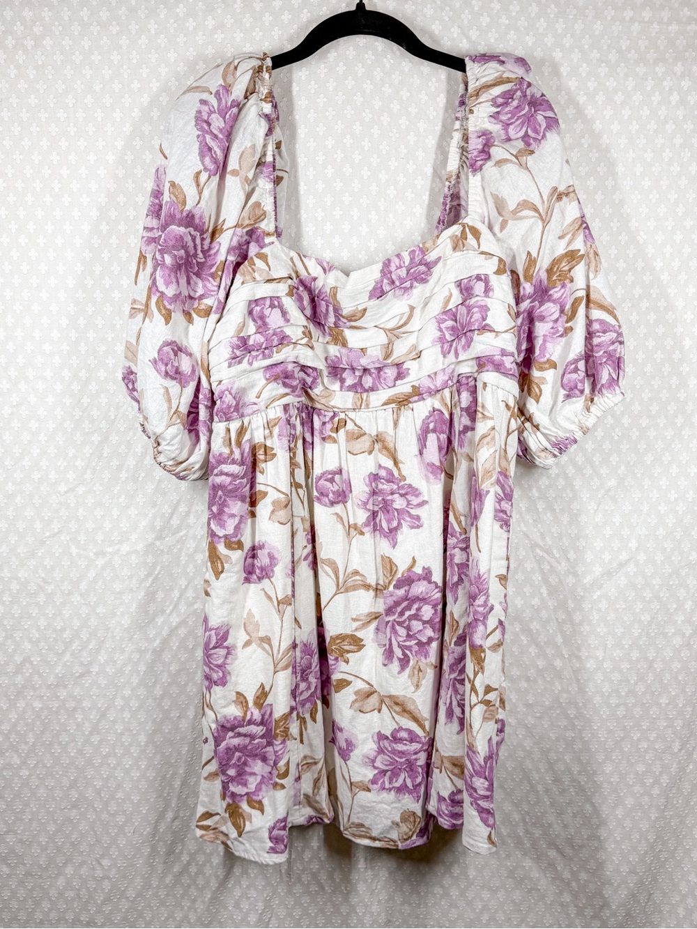 Abercrombie & Fitch Purple White Floral Linen Blend Emerson Mini Dress - Picture 2 of 7